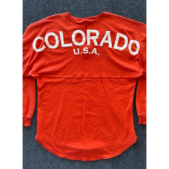 Spirit Jersey Colorado USA V-neck T Shirt Orange Top Women's Small Oversized - Picture 4 of 8